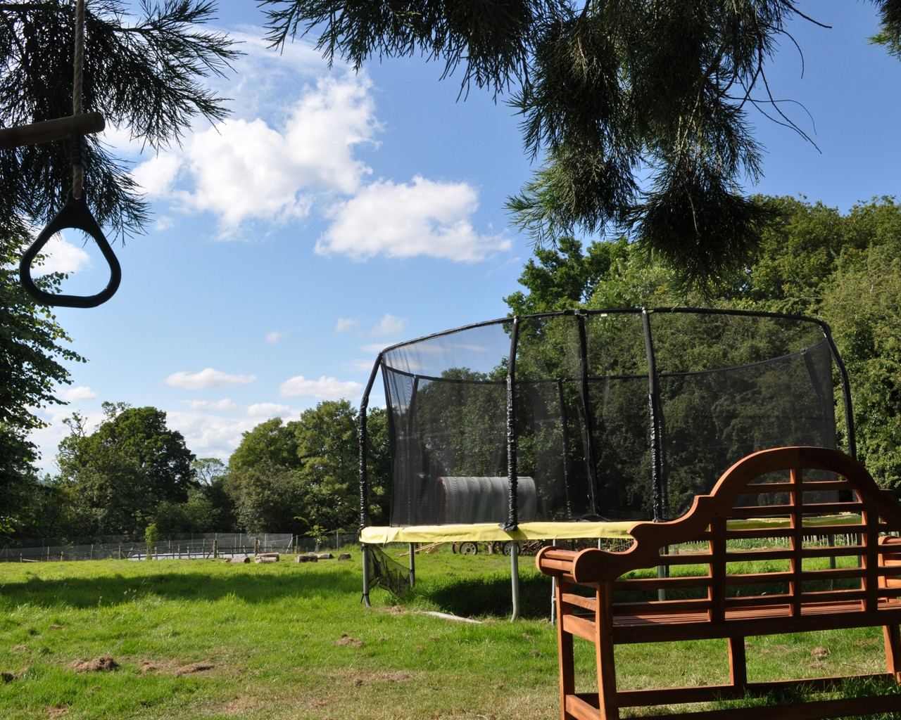 The trampoline and bench at Hamptons Farmhouse