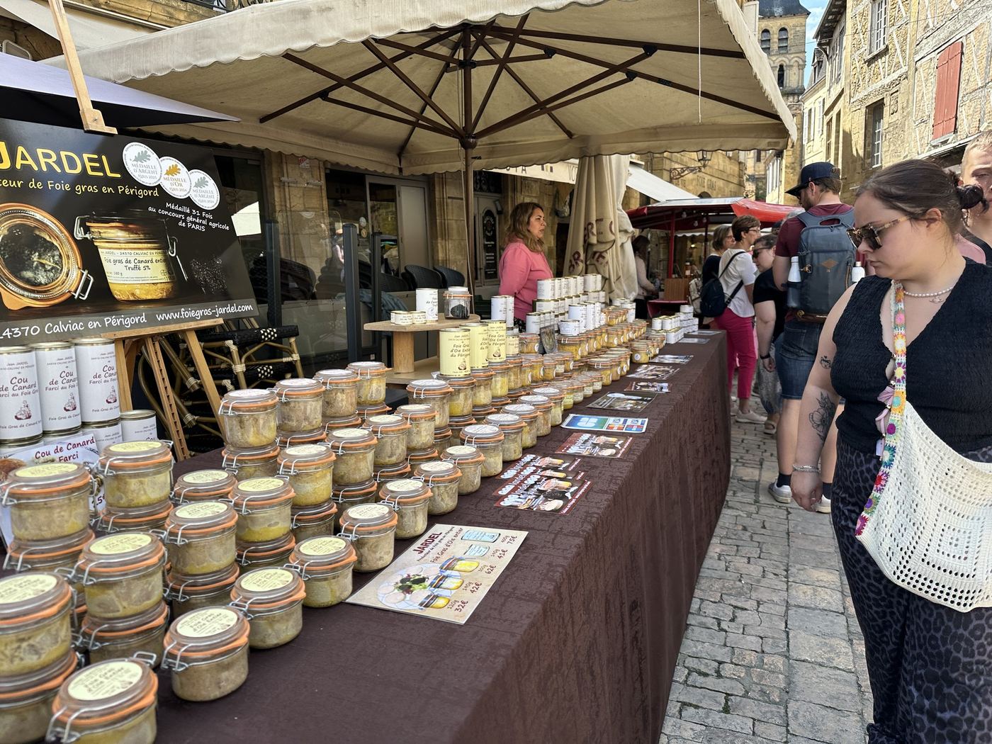 A cheese stall at Sarlat market